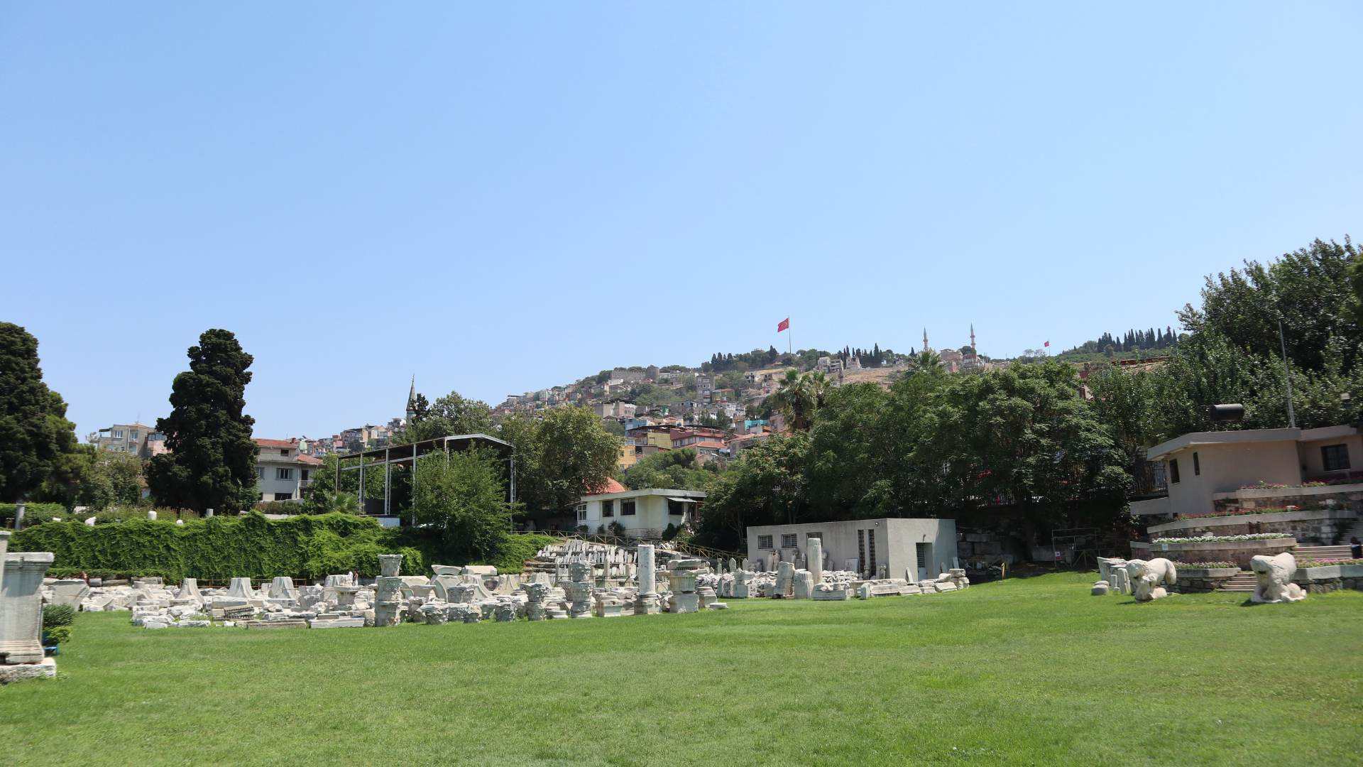 The upper part of the Agora with Mount Pagos in the background