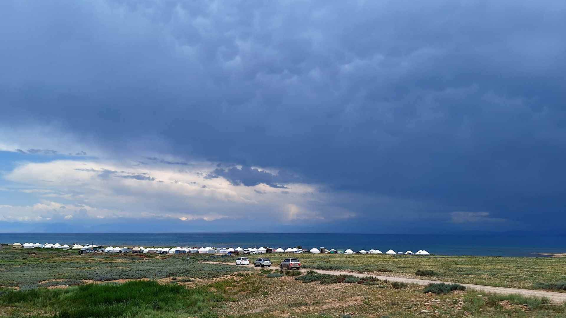 A yurt camp at the northern shore of Lake Issyk-Kul