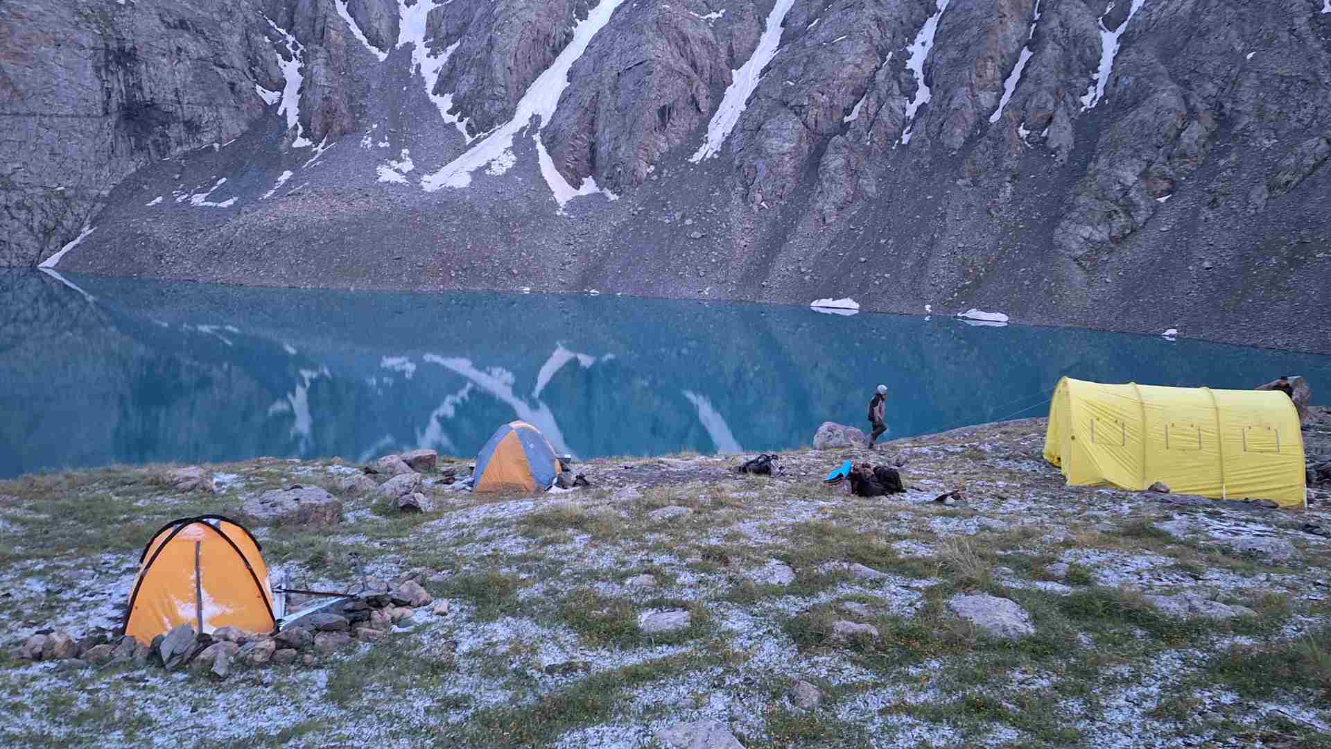 Camping above Lake Ala-Kul shores