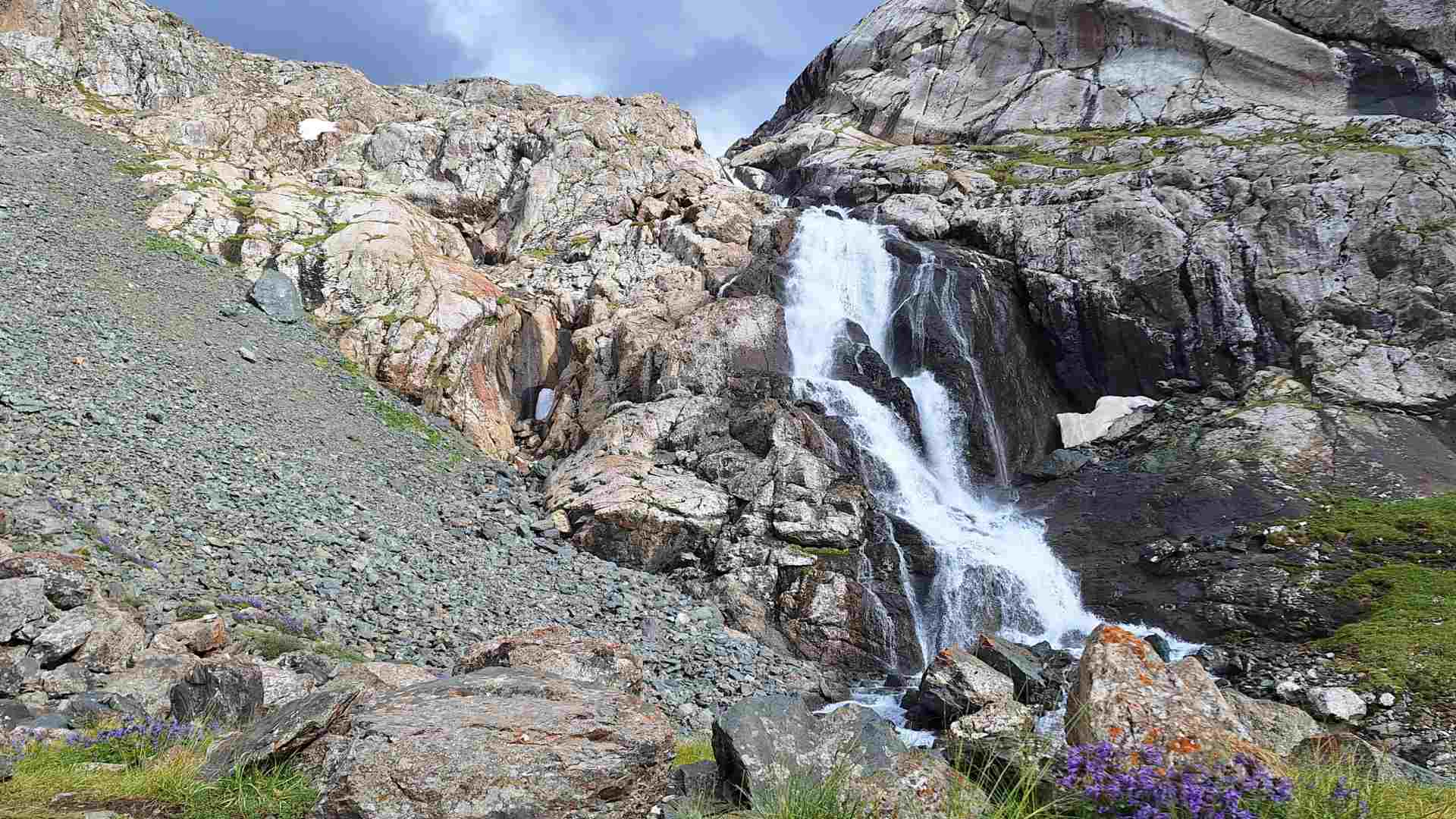 The waterfall below Lake Ala-Kul, minutes before a thunderstorm