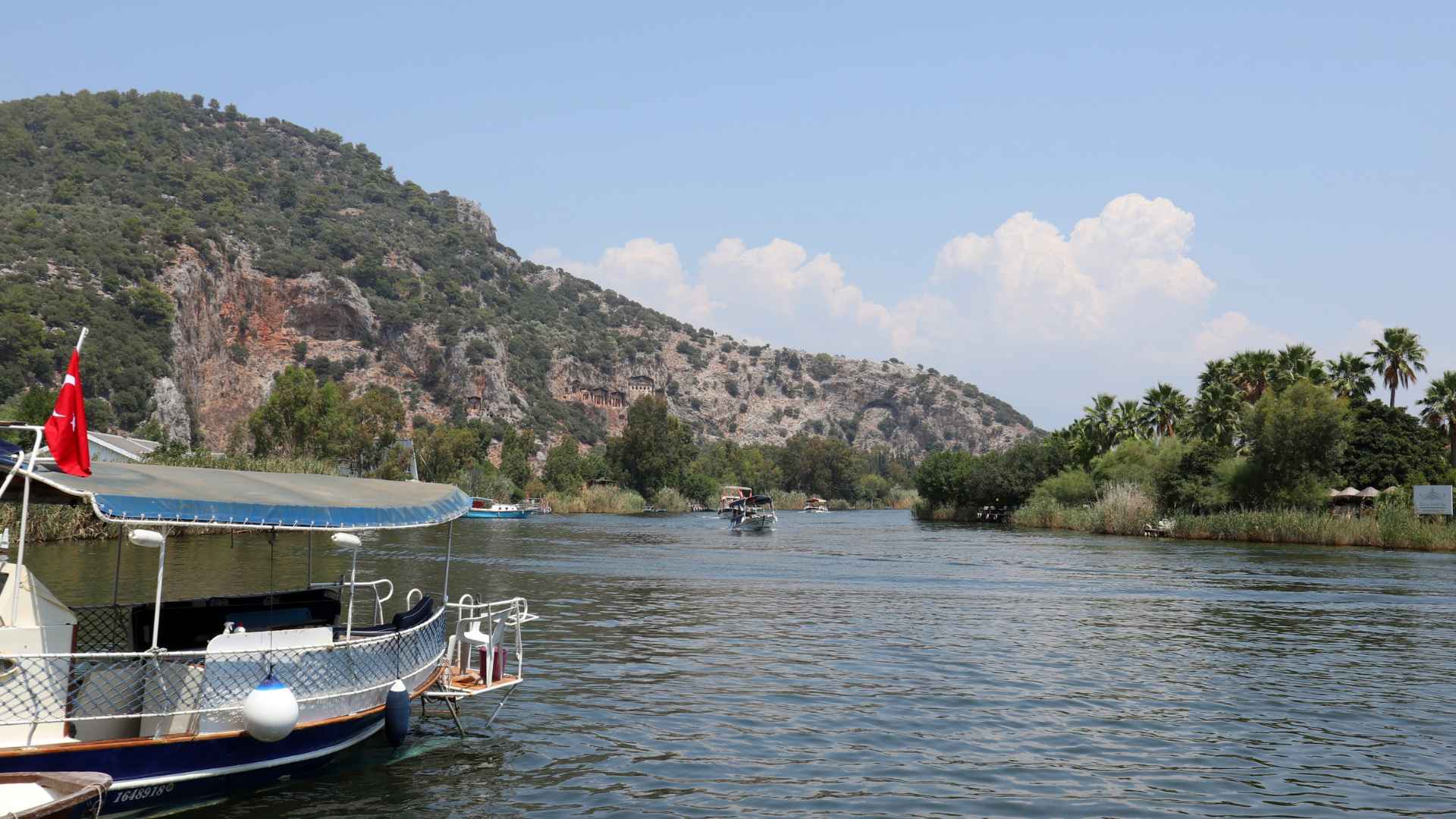 Dalyan River and Kaunos Tombs in the distance